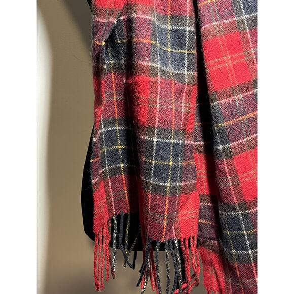 Barbour EUC Red Tartan Plaid 100% Lambswool Fringed Winter Scarf 62" x 10" - Picture 2 of 3